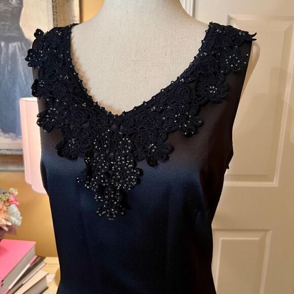 $215 NWT Laundry by Shelli Segal Satin Beaded Lace Black Party Cocktail Dress 6 - Picture 2 of 2